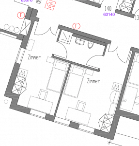 Grundriss einer Doubletten-Wohnung im Wohnheim Im Tiergarten 15
