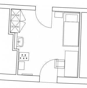 Grundriss eines Zimmers im Wohnheim Im Tiergarten 15